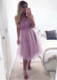 Tulle Spaghetti Straps Lavender Knee-length A-line Prom Dress
