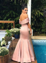Satin Off the Shoulder Pink Mermaid Prom Dress