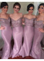  Light Purple Beaded Belt Mermaid Bridesmaid Dress 