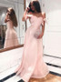Off-the-Shoulder A-Line Pink Satin Prom Dress