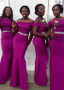 Purple Satin Off-the-shoudler Belt Mermaid Bridesmaid Dress