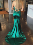 Satin Halter Crossed Straps Back Green Mermaid Prom Dress