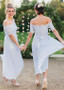 Light Blue Off-the-shoulder Lace A-line Bridesmaid Dress 