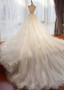 Tulle Jewel Appliques & Detachable Train 2 In 1 Wedding Dresses With Beaded Lace 