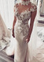 Beading Illusion High Collar Sheath/Column 3D Lace Appliques  Wedding Dresses