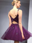 Tulle Spaghetti Straps Grape Homecoming Dress with Appliques Beading
