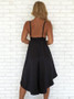 High Low Sleeveless A-Line V-Neck Black Satin Homecoming Dress