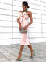 Mid Calf Pink Satin Sheath One Shoulder Cocktail Dress with Bowknot