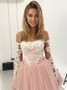 Pink Short A-Line Round Neck Homecoming Dress with Appliques Sleeves