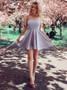 Grey Satin Short A-Line Strapless Homecoming Party Dress