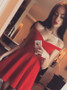Short Red Satin A-Line Off-the-Shoulder Homecoming Dress