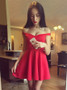 Short Red Satin A-Line Off-the-Shoulder Homecoming Dress
