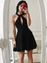 Black A-Line Round Neck Homecoming Party Dress with Keyhole