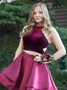 Cut-out Burgundy Two Piece Round Neck Homecoming Party Dress