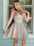 Short Grey A-Line Jewel Homecoming Party Dress with Lace