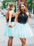 Black Tulle A-Line Halter Homecoming Party Dress with Beading