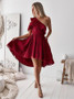 High Low Pleated A-Line One Shoulder Red Lace Homecoming Dress