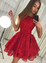 Red Lace A-Line Round Neck Short Homecoming Party Dress