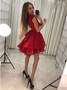 Red Lace A-Line Round Neck Short Homecoming Party Dress