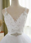 Cheap 2019  Lace Appliques Tulle V-neck Rhinestones Ball Gown Wedding Dress