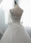 Half Sleeve Tulle Scoop  A-line Wedding Dress With Beadings