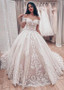 Cheap 2019 Tulle Off-the-shoulder Lace Appliques Ball Gown Wedding Dress