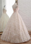 Peach Lace Strapless Long Wedding Dress With Belt