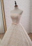 Peach Lace Strapless Long Wedding Dress With Belt