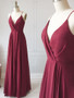 Cheap 2019 Sexy Satin A Line Spaghetti Straps Pleated Burgundy Long Prom Dress