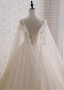 Champagne Jewel Neckline Ball Gown Wedding Dress with shawl