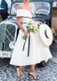Tea-length A-line Satin Off-the-shoulder  Wedding Dress