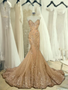 Cheap 2019 Gold Trumpet Mermaid Sweetheart Sequin Tulle Prom Dress
