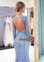 Beading Blue Tulle Scoop Neckline Mermaid Evening Dress 