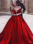 Shop 2019 Ball Gown Dark Red Off-the-Shoulder  Ruffles Satin Prom Dress