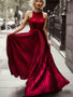 Cheap 2019 A-Line Princess Halter Burgundy Red Ruched Silk like Satin Prom Dress