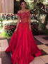 Shop Cheap Ball Gown Off-the-Shoulder Burgundy Red  Beading Satin Prom Dress