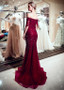 Burgundy Tulle V-neck Long Beading Mermaid Evening Dress