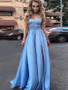 Cheap 2019 Empire Blue Sweetheart Floor-Length Lace Satin Prom Dress