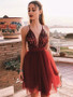 Shop Cheap Red A-Line Tulle Sequin Spaghetti Straps Short Mini Homecoming Dress