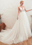 Spaghtetti Straps and Pleated Skirt Beach Wedding Dress
