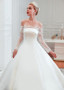 Shop Cheap Off The Shoulder Long Sleeves Ball Gown Lace & Satin Wedding Dress