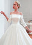 Shop Cheap 3/4 Sleeves Off-The-Shoulder Ball Gown Satin Wedding Dress
