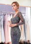 Beading  Scoop Silver Long Sleeve Mermaid Formal Dress