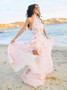 Cheap Shop A-Line Halter Backless Pink Chiffon Wedding Dress with Ruffles Appliques Split