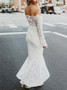 Cheap Shop Mermaid Off-the-Shoulder High Low Lace Wedding Dress with Long Sleeves