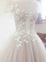 Cheap New Arrival A-Line Round Cap Sleeves Light Champagne Wedding Dress with Appliques