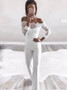 Off the Shoulder Lace Patchwork White Bridesmaid Jumpsuit