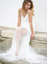 Shop Cheap A-Line Spaghetti Straps Tulle Beach Wedding Dress with Lace