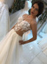 Shop Cheap A-Line Ronnd Neck Sweep Train Wedding Dress with Appliques