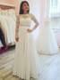 Shop Cheap Two Piece Bateau Long Sleeves Wedding Dress with Appliques Pockets